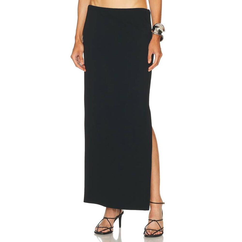 Khaite Lilith Crepe Side Slit Midi Skirt in Black 0 - Picture 2 of 4